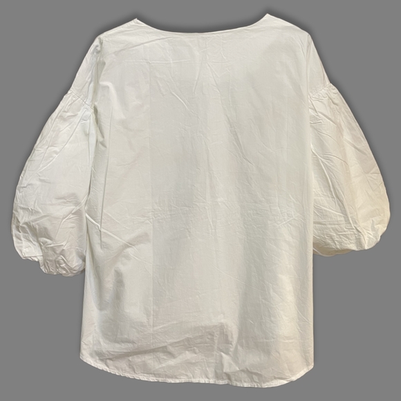 White Cotton Balloon Sleeve Formal Top - Picture 2 of 6